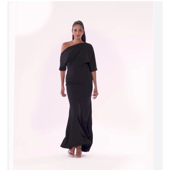 NWT Betsy & Adam Off Shoulder 3/4 Sleeve Glitter Gown Black 22W